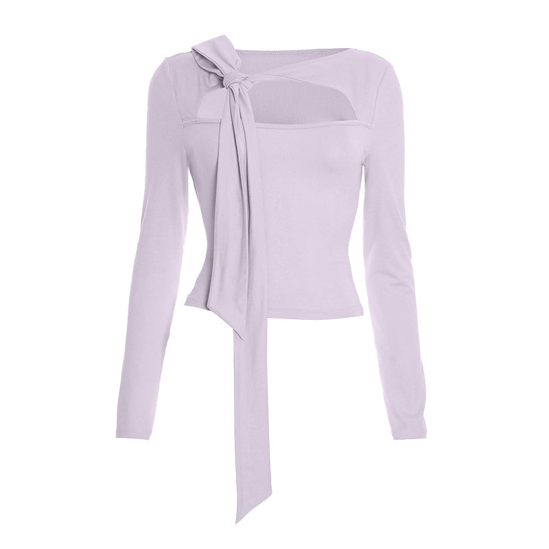 Blush Elegance: The Tie-Front Cutout Long Sleeve Top - Fall & Holiday Style