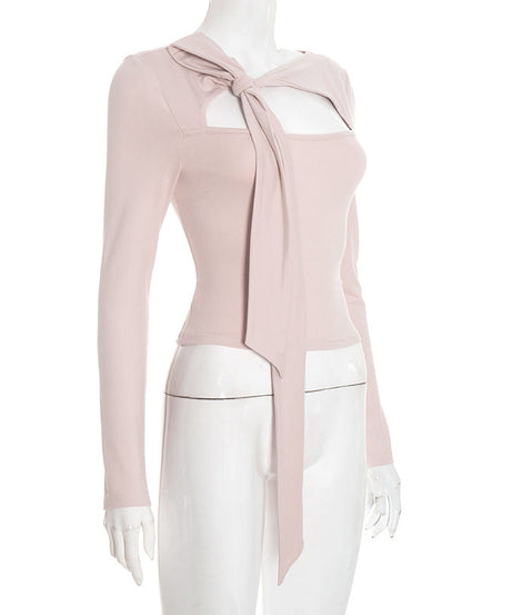 Blush Elegance: The Tie-Front Cutout Long Sleeve Top - Fall & Holiday Style