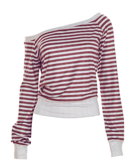 Effortless Sparkle: Shimmer Stripe Off-Shoulder Long Sleeve Top for Fall & Holiday Style