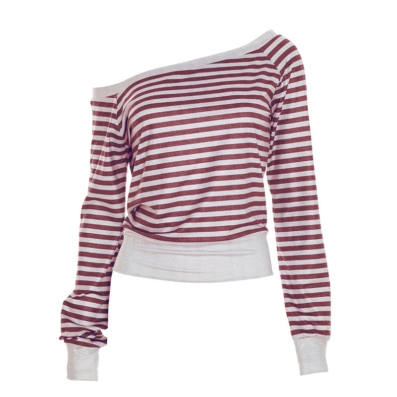 Effortless Sparkle: Shimmer Stripe Off-Shoulder Long Sleeve Top for Fall & Holiday Style