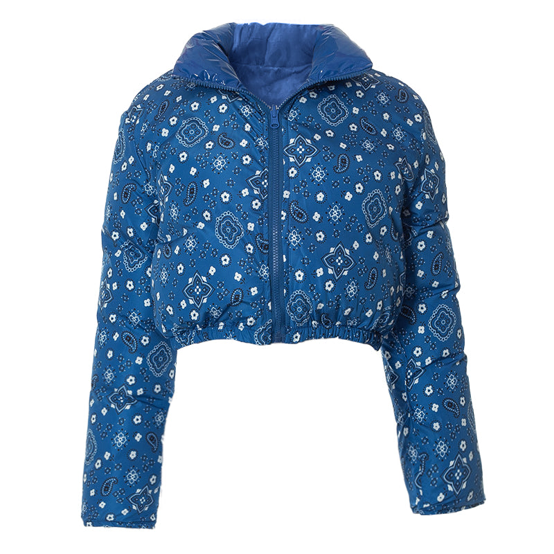 Red Bandana Cropped Puffer Jacket with Luxe Shine Collar – Your Ultimate Fall/Winter Statement