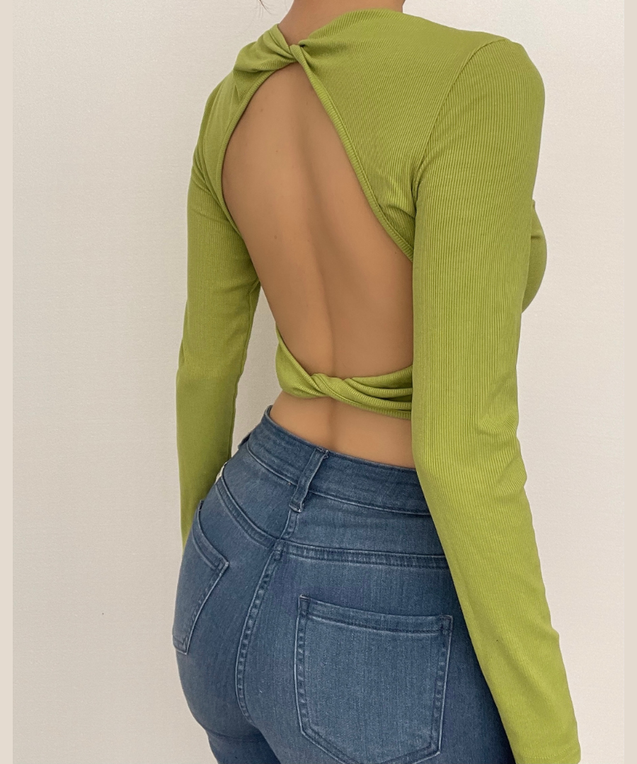 Fall's Must-Have: Knotted Backless Ribbed Long Sleeve Crop Top | Chic Going Out Style