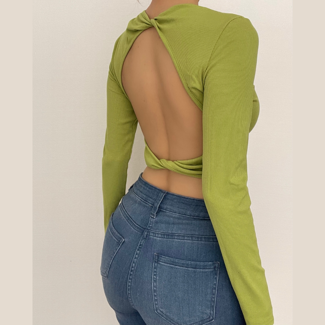 Fall's Must-Have: Knotted Backless Ribbed Long Sleeve Crop Top | Chic Going Out Style