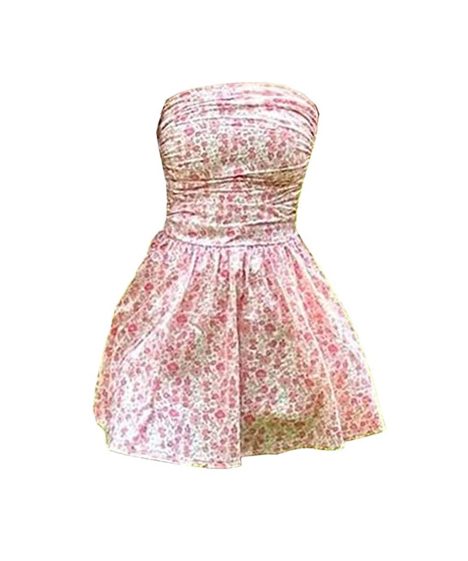 Effortless Ditsy Floral Ruched Tube Mini Dress - Your Chic Strapless Vacation Essential