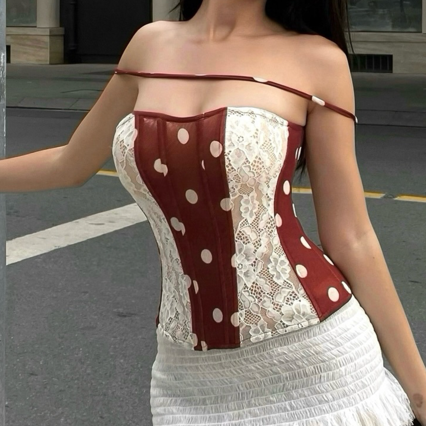 Effortless Chic Polka Dot & Lace Corset Top | Your Fall & Holiday Statement Piece