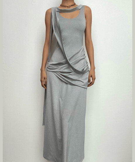 Effortless Chic Asymmetrical Draped Midi Dress - Modern Fall Style