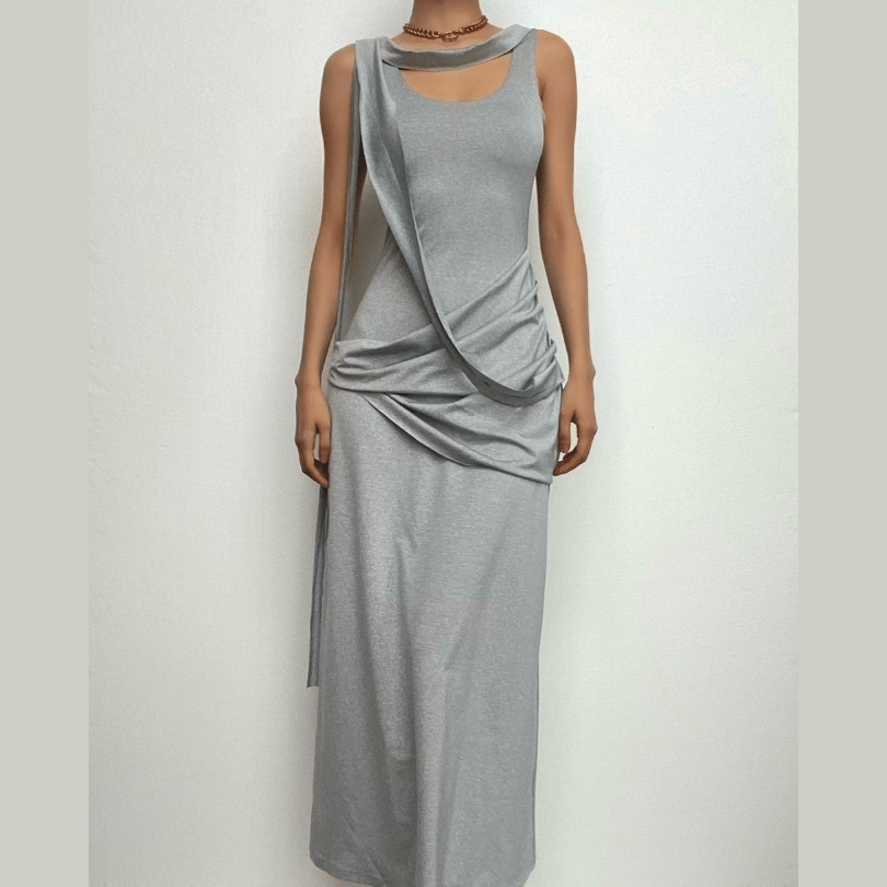 Effortless Chic Asymmetrical Draped Midi Dress - Modern Fall Style