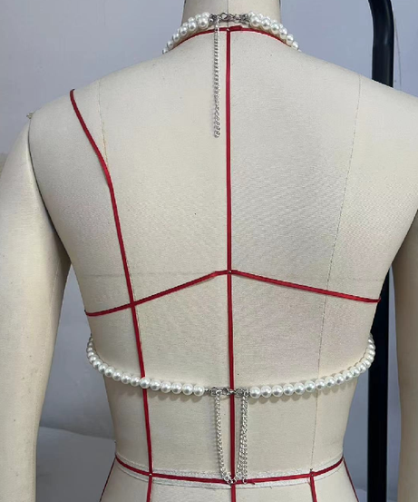 Glamorous Dripping Pearl Halter Top | Backless Holiday Statement Bralette