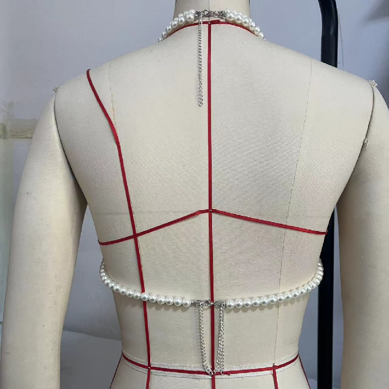 Glamorous Dripping Pearl Halter Top | Backless Holiday Statement Bralette