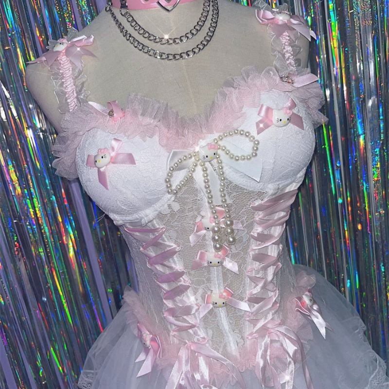 Sweetheart Fantasy Maid Lace & Tulle Corset Babydoll Dress - Perfect Halloween Lingerie