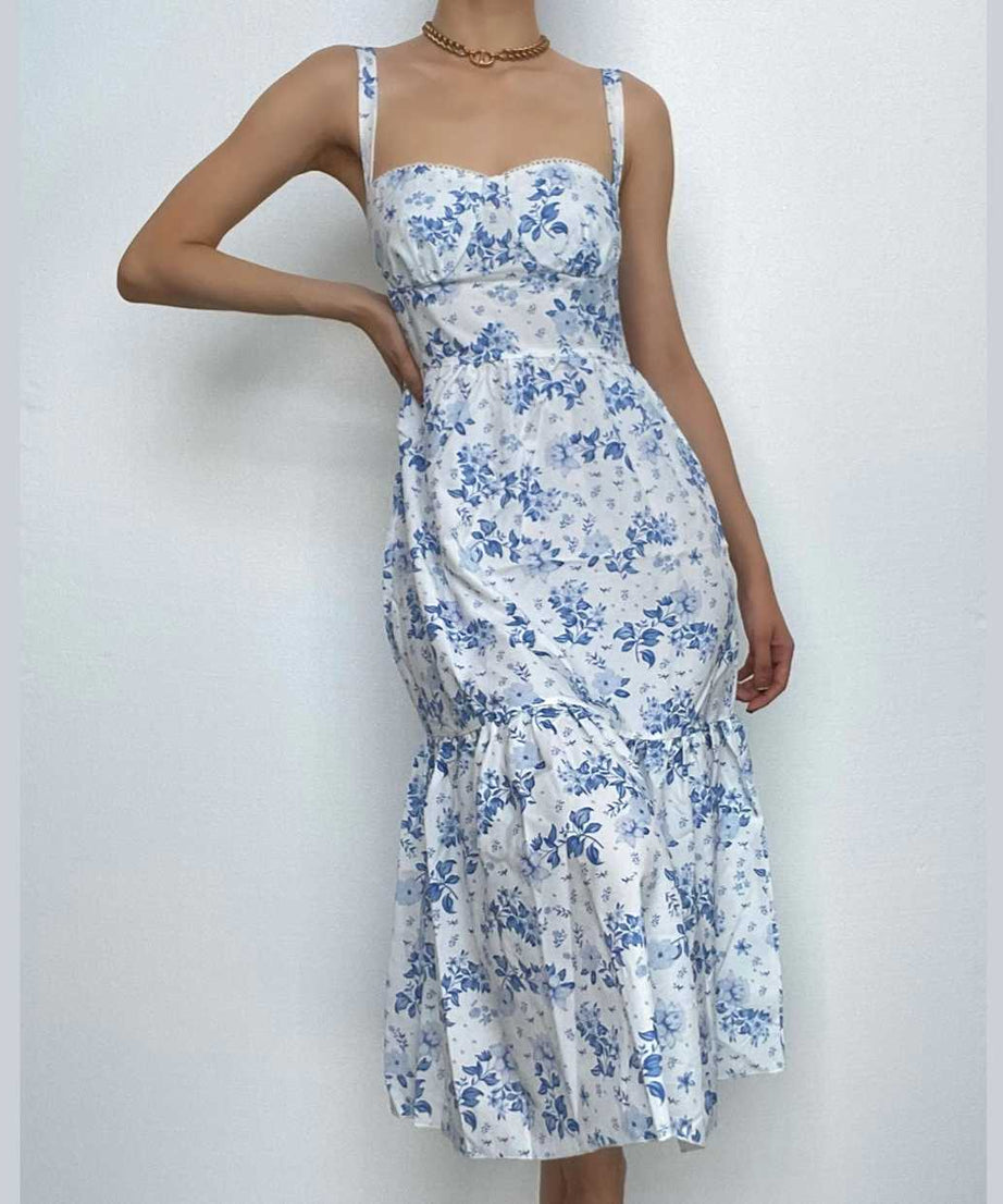 Enchanting Floral Ruched Midi Dress - Sweetheart Style for Fall Flair & Vacation Charm