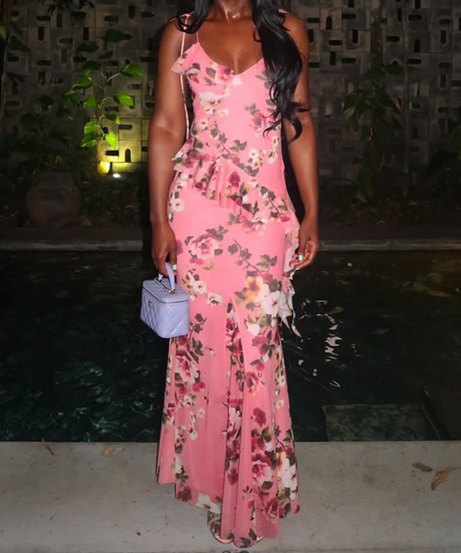 Radiant Peach Floral Ruffle Maxi Dress – Your Chic Fall Getaway & Holiday Event Essential