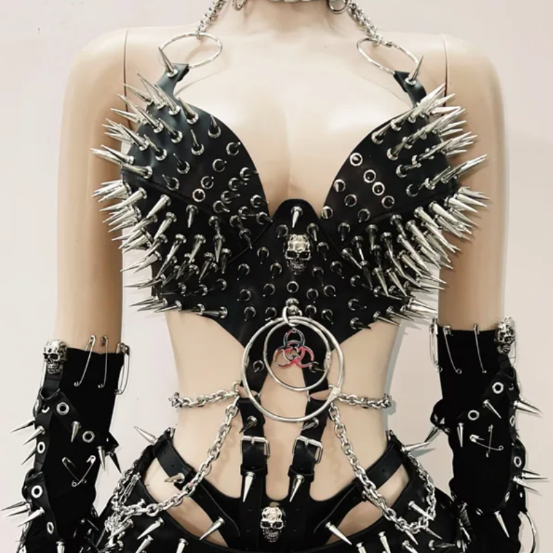 Fierce Spiked Faux Leather Harness Ensemble | Ultimate Halloween, Rave & Clubwear Set
