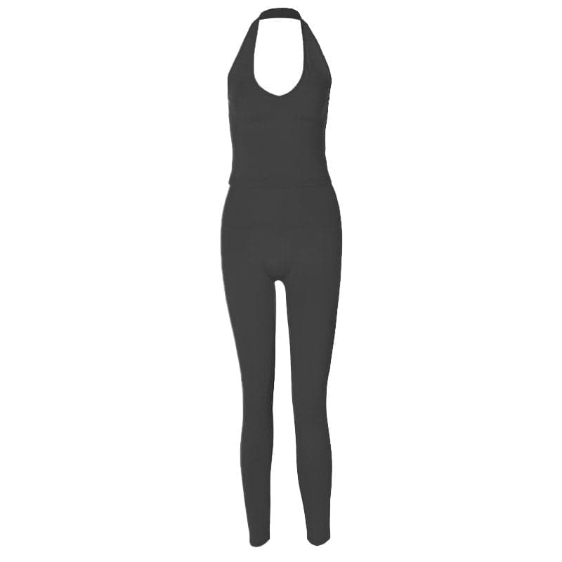Effortless Chic: Sage Green Halter Neck Top & High-Waist Leggings Set – Fall Comfort & Style