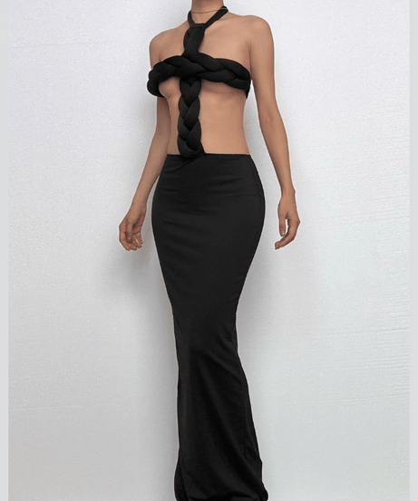 Iconic Seraphina Black Braided Halter Maxi Gown: Your Showstopping Statement for Fall & Holiday Galas