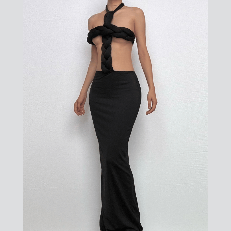 Iconic Seraphina Black Braided Halter Maxi Gown: Your Showstopping Statement for Fall & Holiday Galas