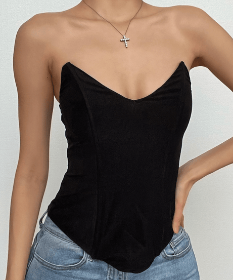 Black Velvet Strapless Sweetheart Corset Top - Chic Fall Nights & Party Glam