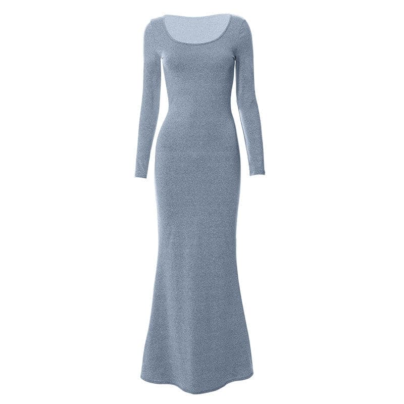Fall Chic & Cozy: Women's Long Sleeve Scoop Neck Mermaid Maxi Dress