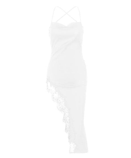 Sultry Black Satin & Lace Slit Slip Dress - Perfect for Holiday Parties & NYE