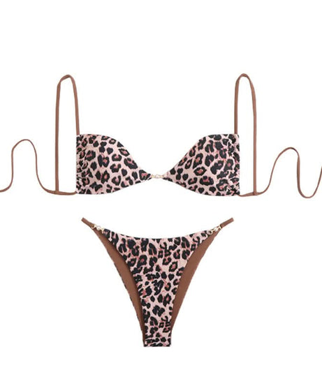Fierce Leopard V-Neck Self-Tie Bikini Set - Your Must-Have for Fall & Winter Escapes