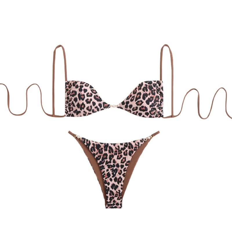 Fierce Leopard V-Neck Self-Tie Bikini Set - Your Must-Have for Fall & Winter Escapes