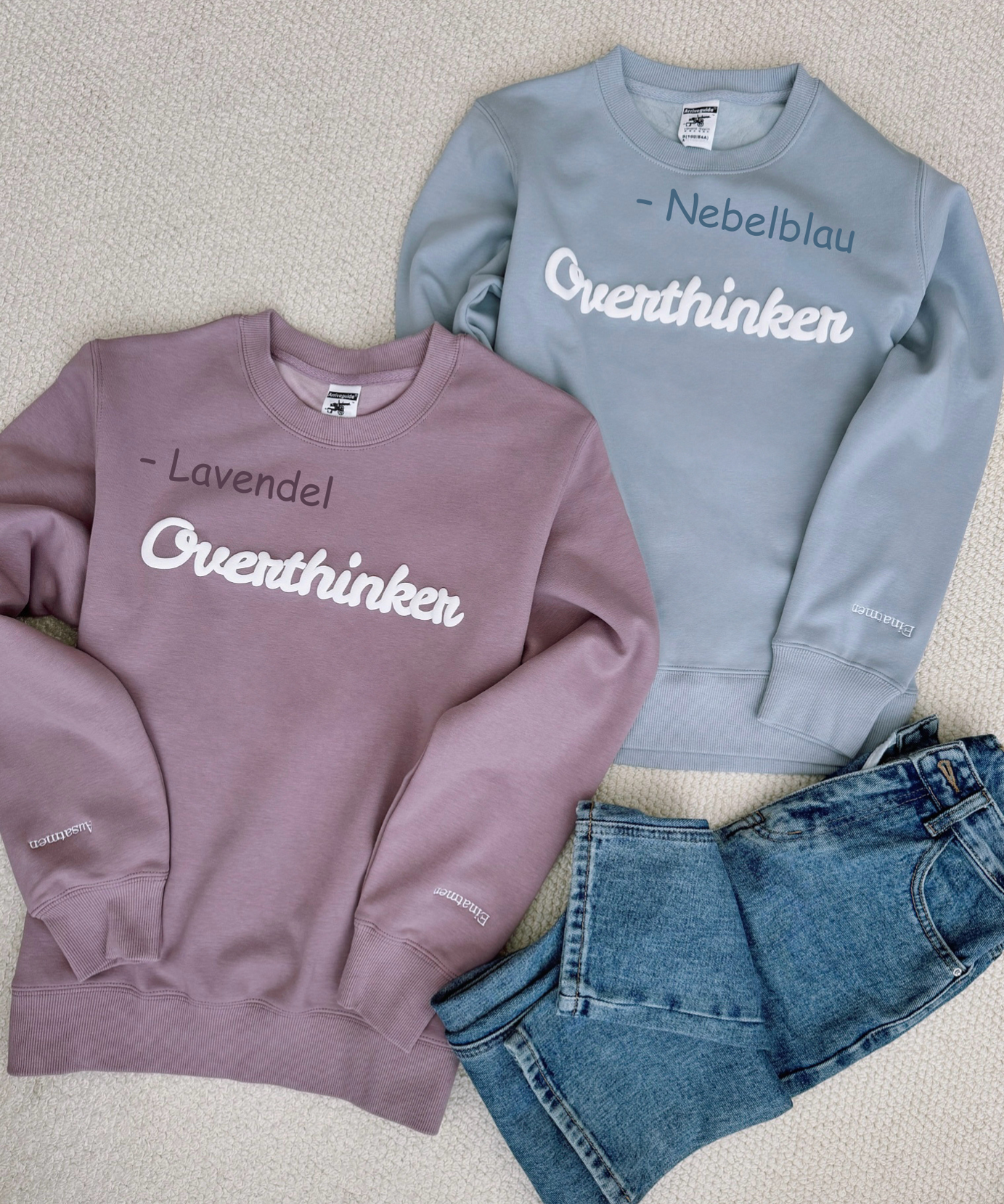 Overthinker Cozy Lavender Crewneck Sweatshirt | Mindful "Breathe In, Breathe Out" Cuffs