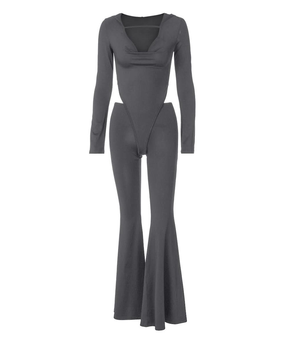 The "Midnight Glam" Cutout Cowl Neck Flared Jumpsuit - Fall & Holiday Party Ready