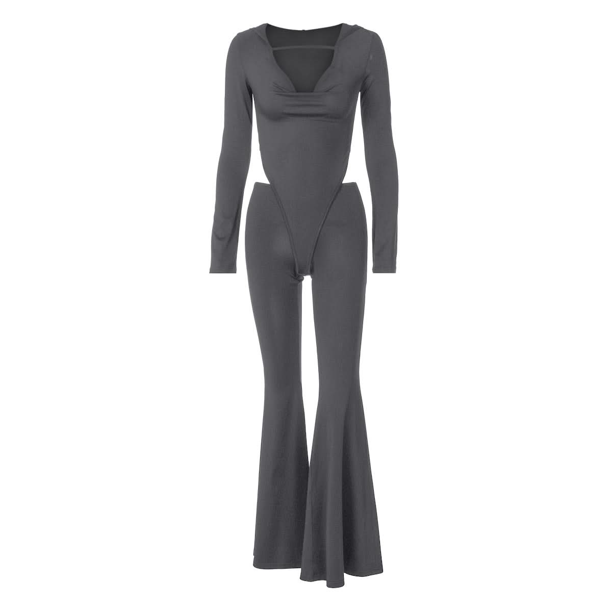 The "Midnight Glam" Cutout Cowl Neck Flared Jumpsuit - Fall & Holiday Party Ready
