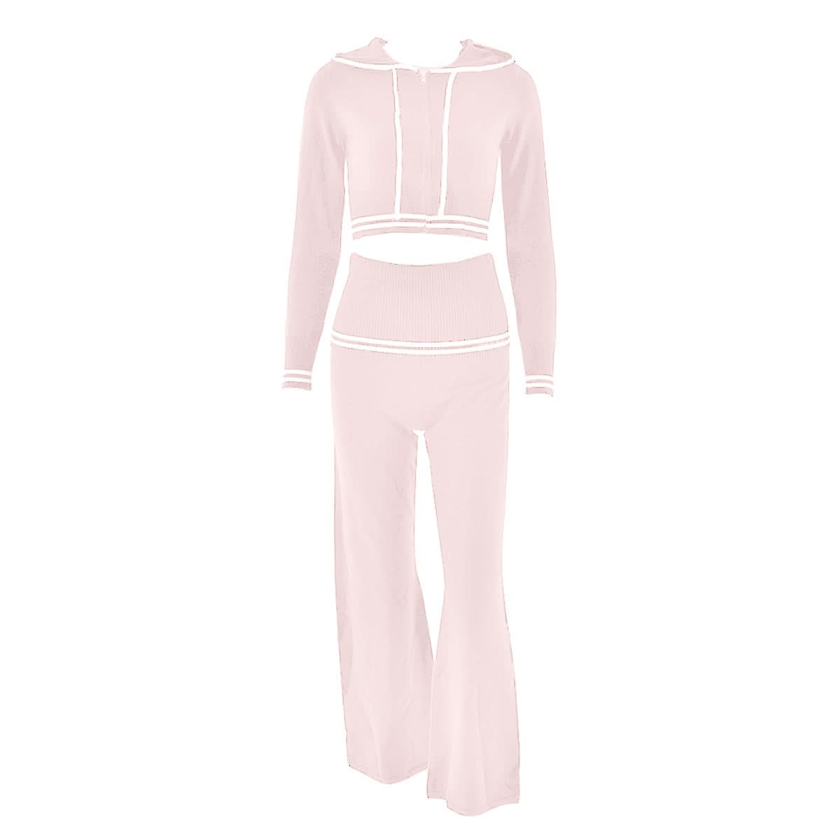 Autumn Luxe: Sailor Chic Knit Crop Hoodie & Flare Pant Set
