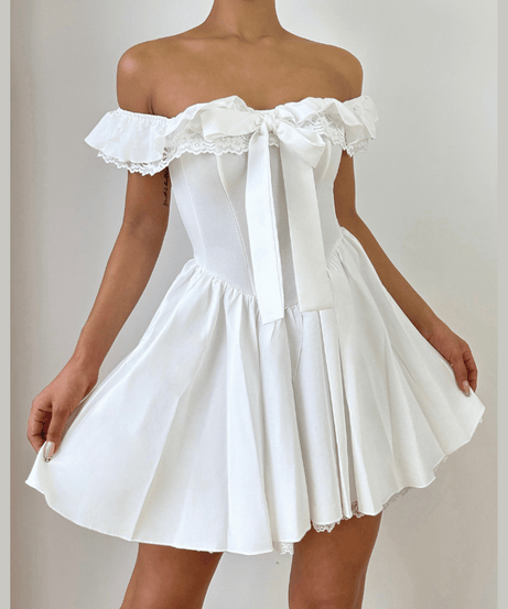 The 'Romantic Reverie' Off-Shoulder Bow Mini Dress | Holiday Party & Winter Getaway Ready