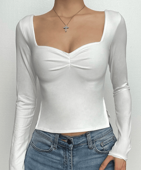 Fall Favorite Ruched Square Neck Long Sleeve Top | Flattering Bodycon Chic