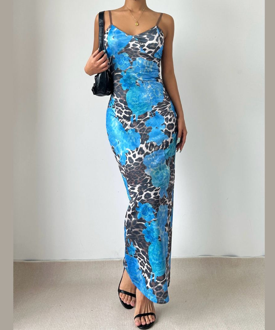 Vibrant Blue Floral & Leopard Print Maxi Dress - Your Chic Fall Getaway Essential