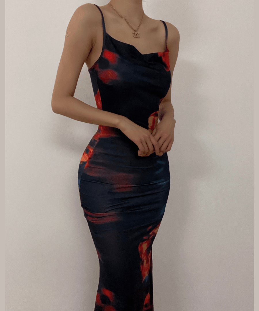 Stunning Fall Bloom Cowl Neck Maxi Dress for Women - Chic Bodycon Evening Wear