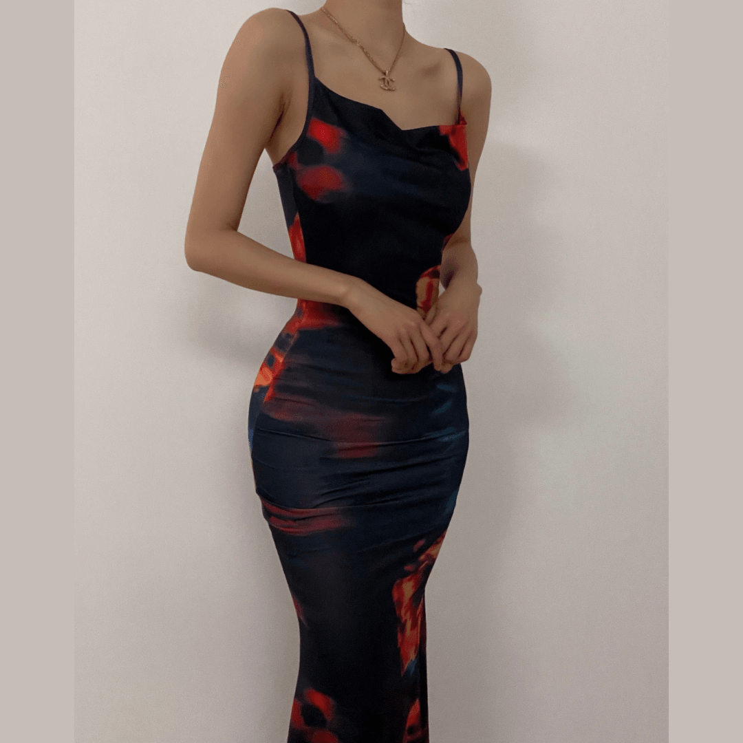 Stunning Fall Bloom Cowl Neck Maxi Dress for Women - Chic Bodycon Evening Wear