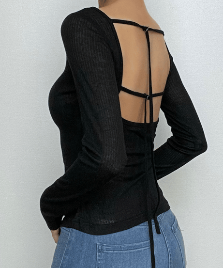 Effortless Chic: The Open Back Ribbed Knit Long Sleeve Top - Fall's Must-Have Statement Piece