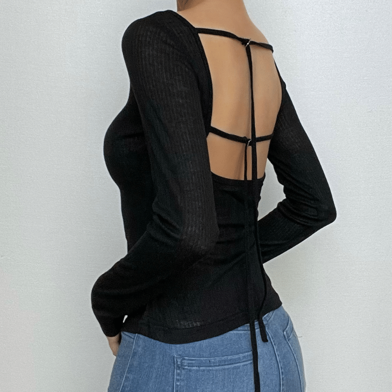 Effortless Chic: The Open Back Ribbed Knit Long Sleeve Top - Fall's Must-Have Statement Piece