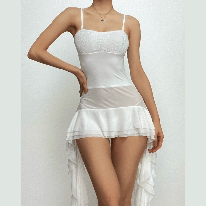 Alluring Lace & Sheer Ruffle Cami Mini Dress - Your Fall & Holiday Romance Essential