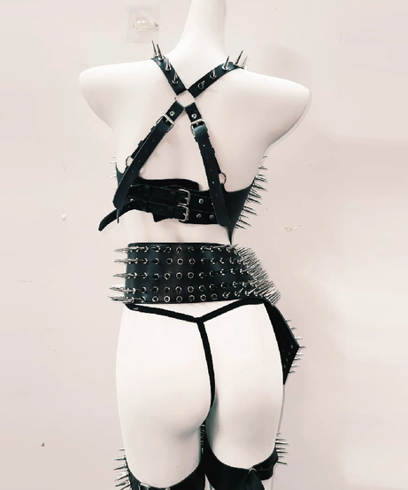 Fierce Spiked Faux Leather Bodysuit - Ultimate Halloween Rave & Goth Clubwear for Women