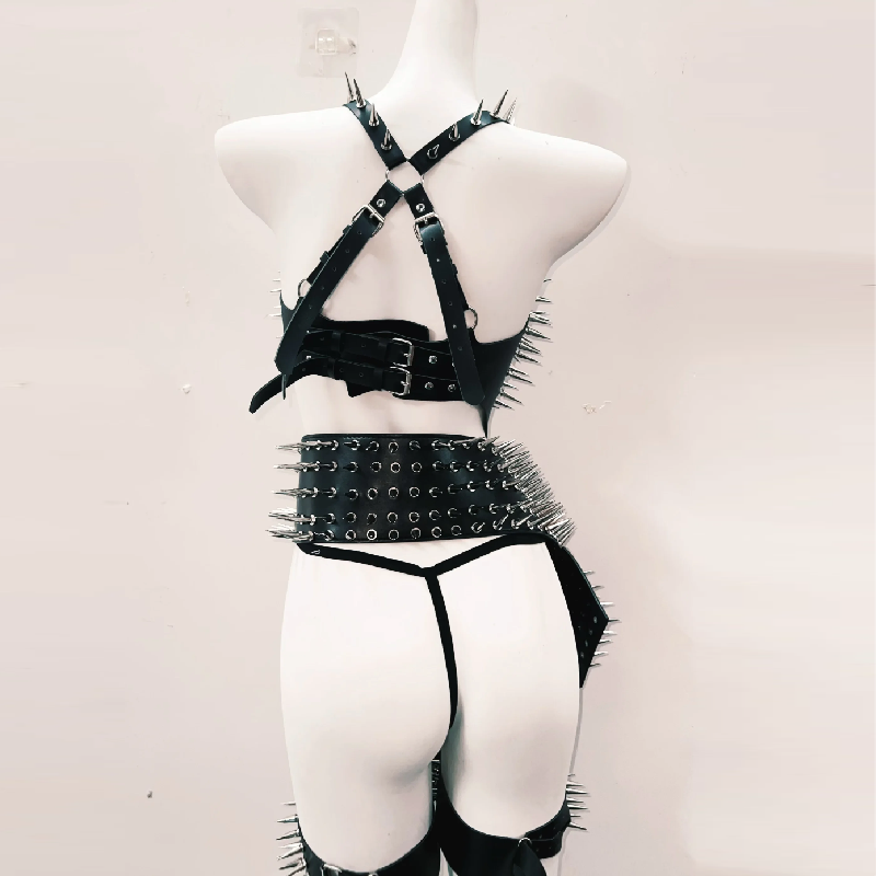 Fierce Spiked Faux Leather Bodysuit - Ultimate Halloween Rave & Goth Clubwear for Women