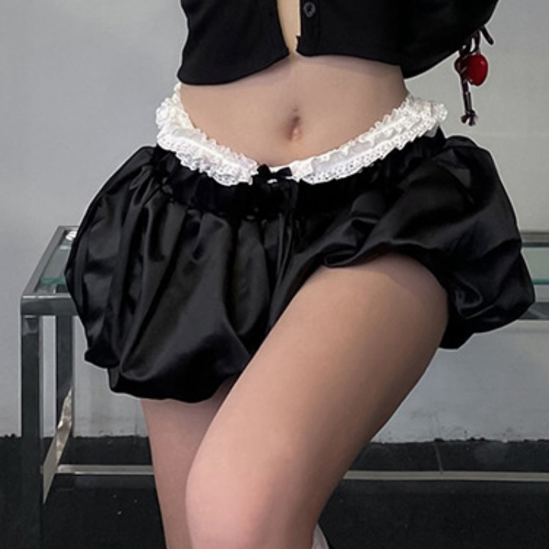 Dollcore Dream: Coquette Lace Trim Ruched Mini Skirt - Perfect for Fall & Holiday Parties