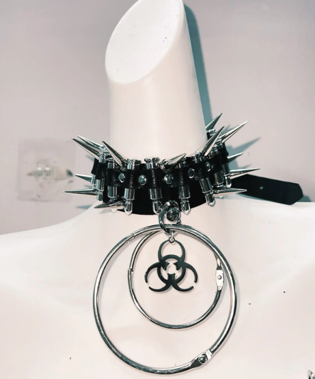 Fierce Biohazard Spiked Safety Pin Mini Dress - Halloween, Goth & Clubwear Statement