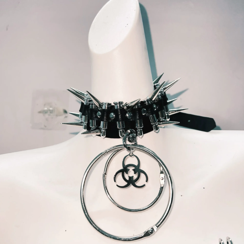 Fierce Biohazard Spiked Safety Pin Mini Dress - Halloween, Goth & Clubwear Statement