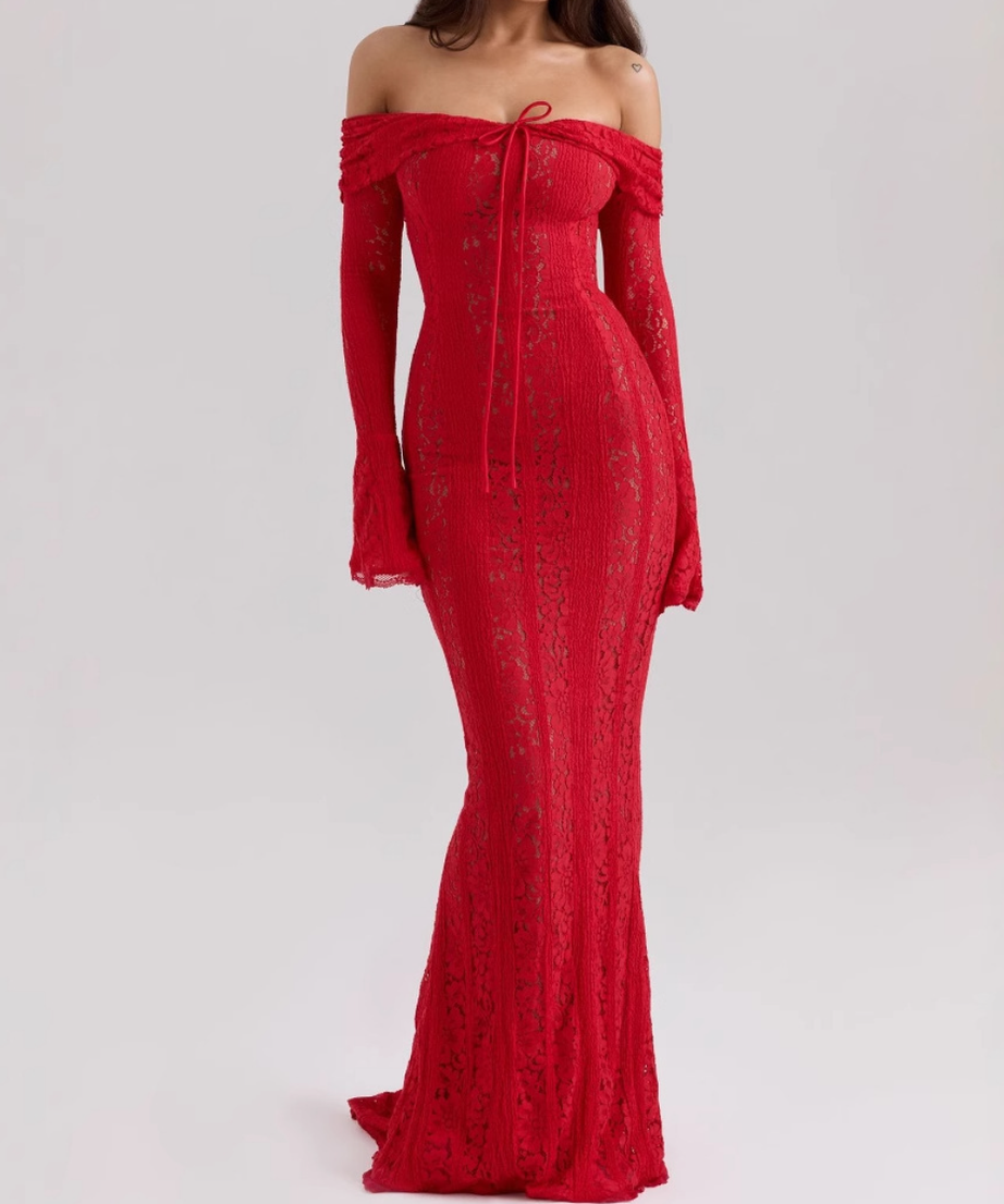 Dreamy White Lace Off-Shoulder Maxi Dress - Your Winter Getaway & Bridal Event Essential