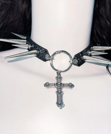 Fierce Spiked & Chain Vegan Leather Crop Top - Gothic Punk Halloween Rave Clubwear for Women