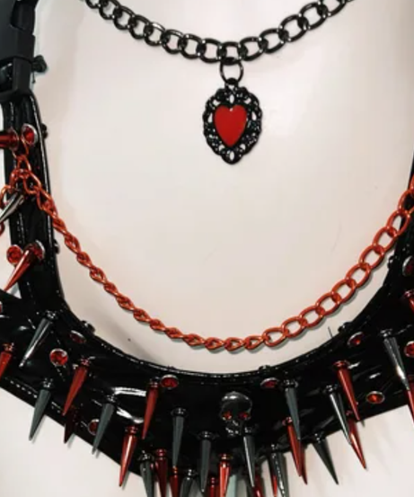 Unleash Your Dark Side: Red & Black Spiked Gothic Bodysuit | Halloween, Rave, & Clubwear Statement