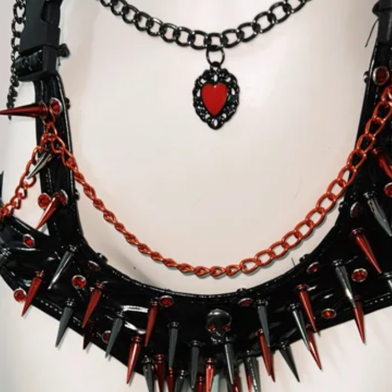 Unleash Your Dark Side: Red & Black Spiked Gothic Bodysuit | Halloween, Rave, & Clubwear Statement