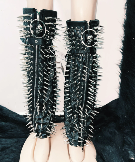 Ultimate Spiked Gothic Punk Corset Top & Pleated Mini Skirt Set - Halloween & Party Ready!