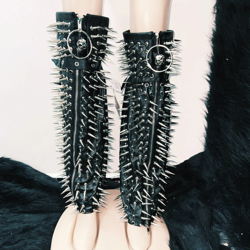 Ultimate Spiked Gothic Punk Corset Top & Pleated Mini Skirt Set - Halloween & Party Ready!