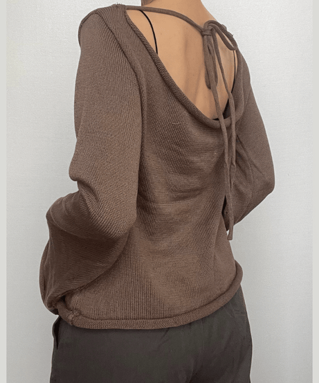 Cozy Chic Open Back Knit Sweater | Women's Tie-Back Top for Fall