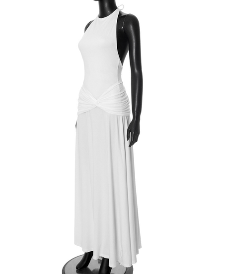 Elegant White Halter Twist-Front Maxi Dress - Resort Getaway & Holiday Soirée Chic